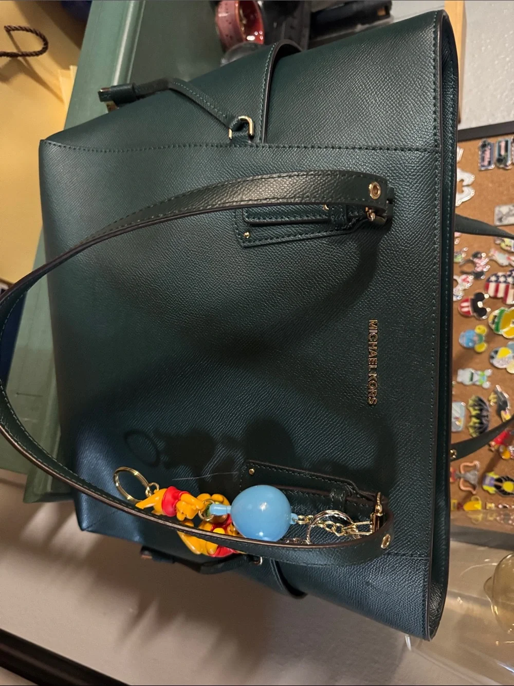 Michael Kors Emerald Saffiano Tote with Gold Hardware